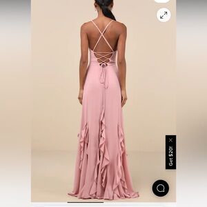 Lulus Priela Pink Ruffled lace-up maxi dress.